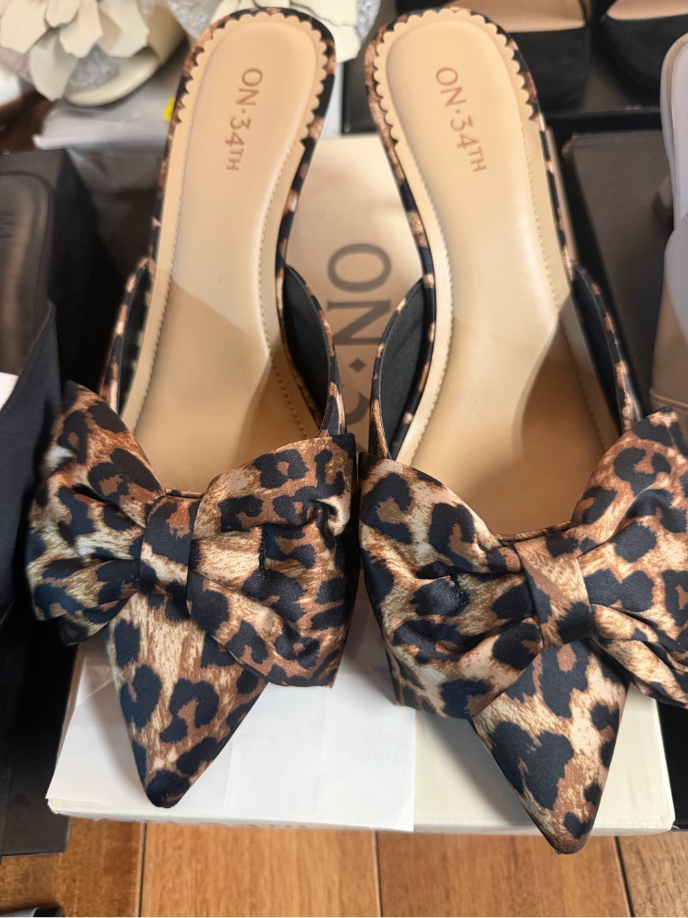 Leopard Bow Pointed Toe Slingback Flats - Brown/Black ON 34th